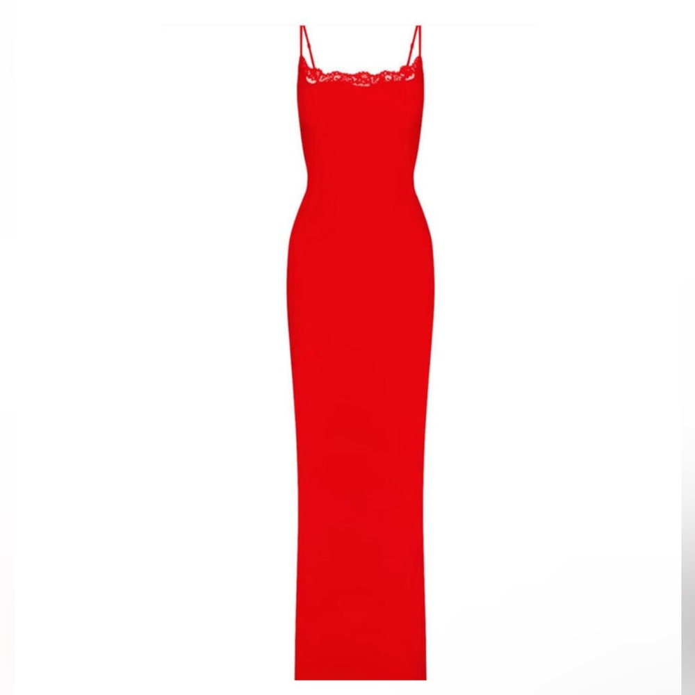 SKIMS Red Lace Trim Maxi Dress